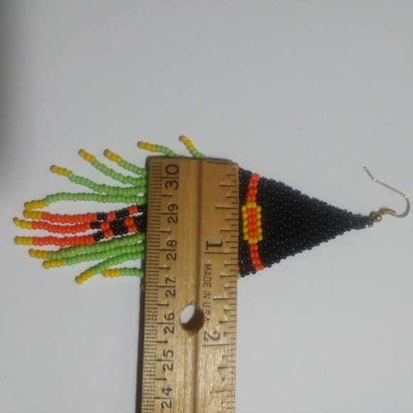 Pumpkin Wearing a Witches Hat Beaded Earrings - Picture 3 of 4